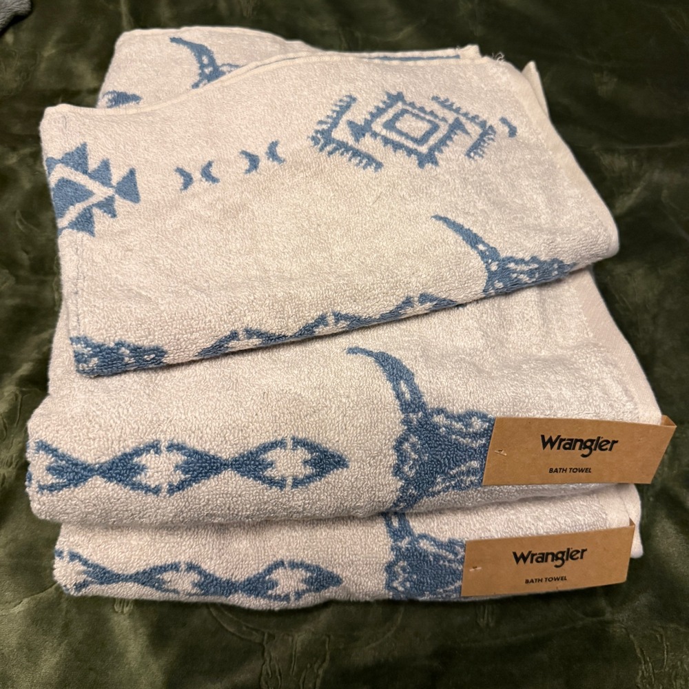 Wrangler Towel Set Unisex OS Beige New Steer Head‎ Striped 3 Piece Bath Hand